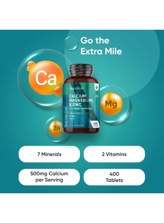 كالسيوم، مغنيسيوم وزنك مع فيتامين D3 نباتي – 400 قرص – يدعم صحة العظام والمناعة – صنع في المملكة المتحدة - Image 2